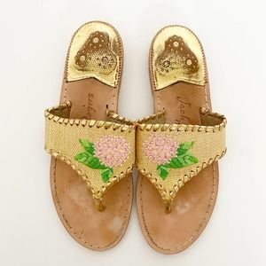 Jack Rogers Gold and Pink Hydrangea Sandals Size 7.5